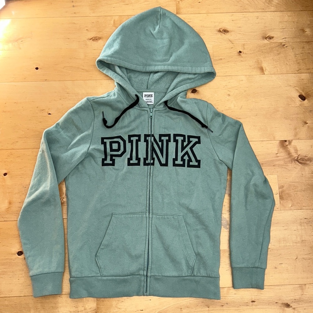 PINK Victoria’s Secret women’s zip-up hoodie, sage green